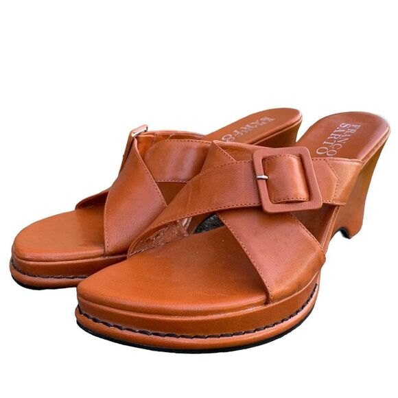 Franco Sarto Orange/tan Heels Pumps Statement Shoe Heeled Sandals Buckle 10 - Picture 6 of 15